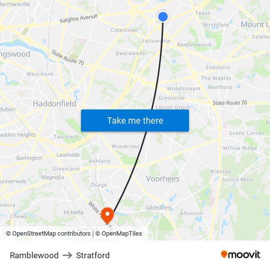 Ramblewood to Stratford map