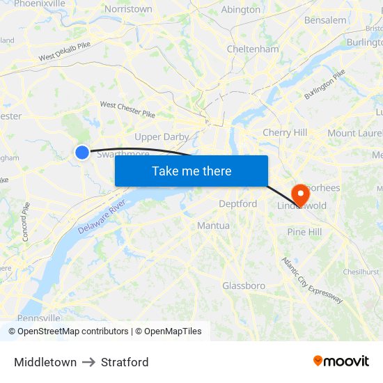 Middletown to Stratford map