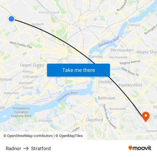 Radnor to Stratford map