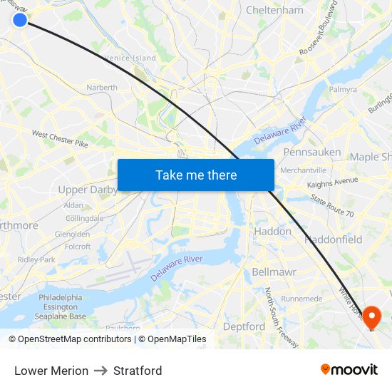 Lower Merion to Stratford map