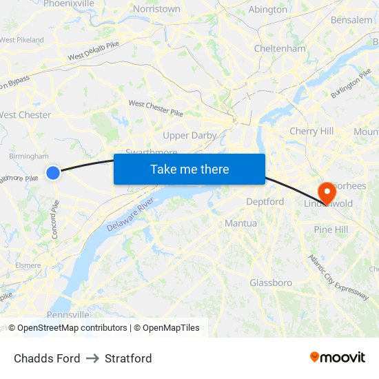 Chadds Ford to Stratford map