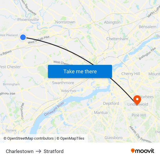 Charlestown to Stratford map