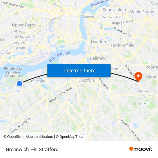 Greenwich to Stratford map