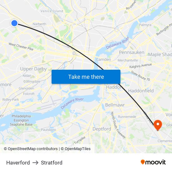 Haverford to Stratford map