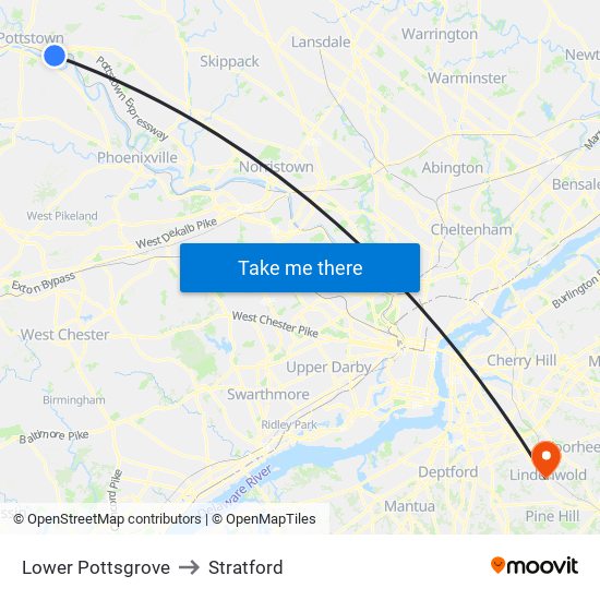 Lower Pottsgrove to Stratford map