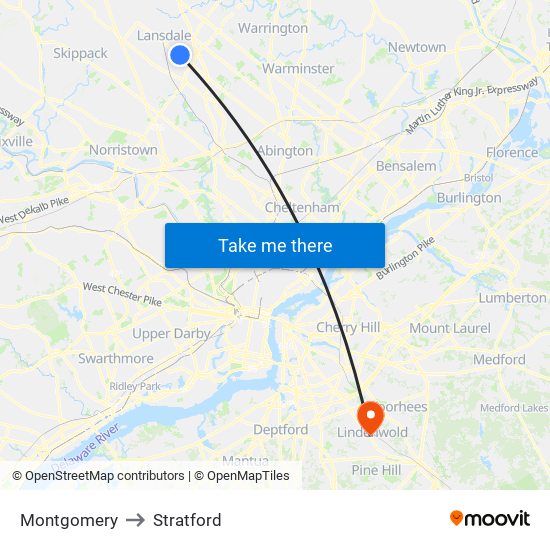 Montgomery to Stratford map