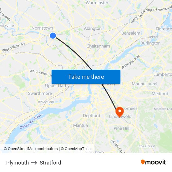 Plymouth to Stratford map