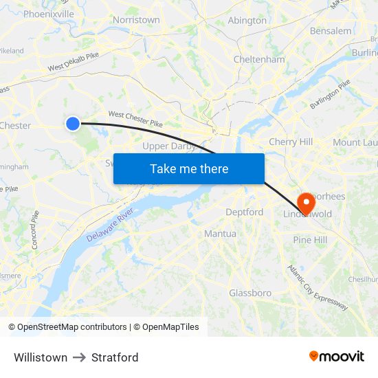 Willistown to Stratford map