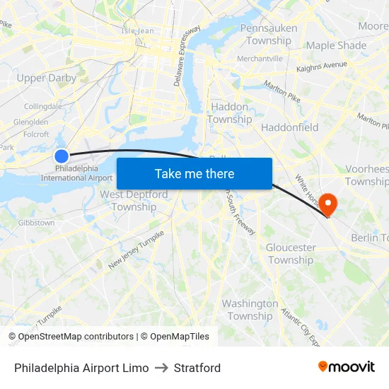 Philadelphia Airport Limo to Stratford map