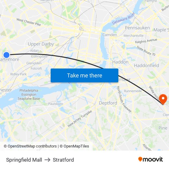 Springfield Mall to Stratford map