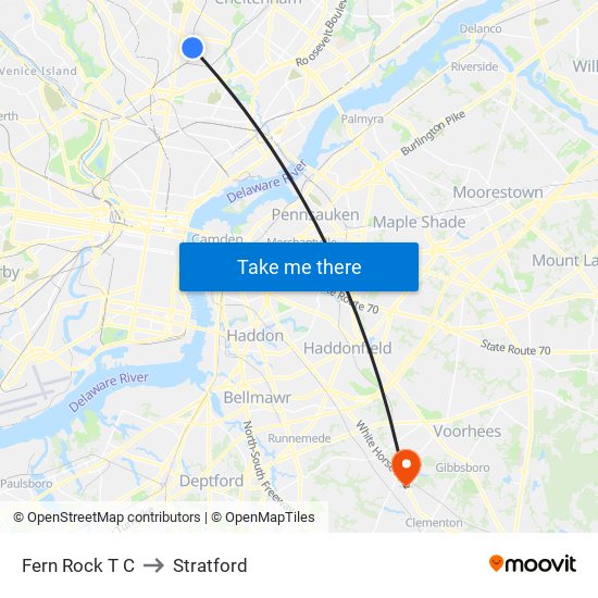 Fern Rock T C to Stratford map