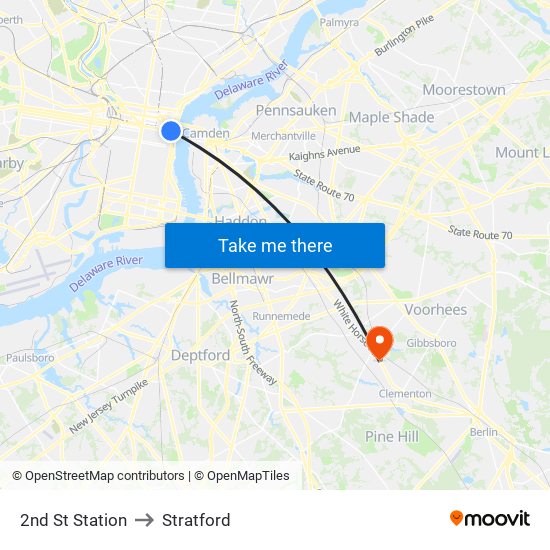 2nd St Station to Stratford map