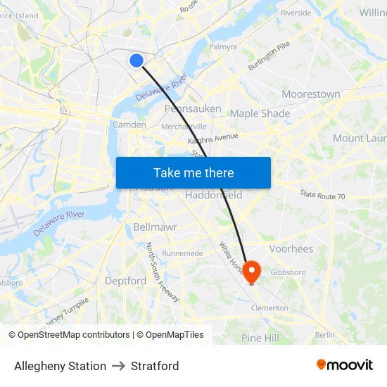 Allegheny Station to Stratford map
