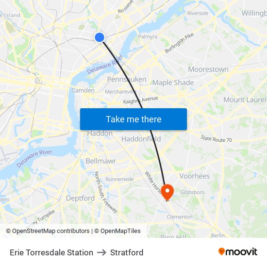 Erie Torresdale Station to Stratford map