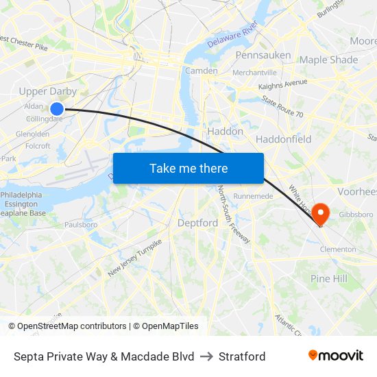 Septa Private Way & Macdade Blvd to Stratford map