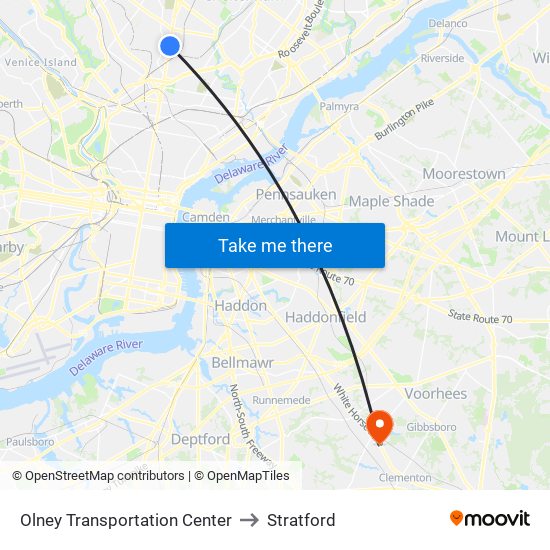 Olney Transportation Center to Stratford map