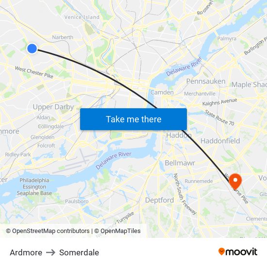 Ardmore to Somerdale map