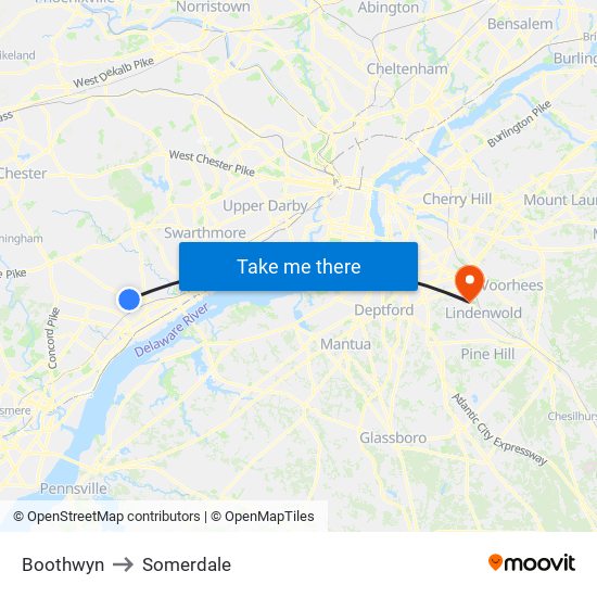 Boothwyn to Somerdale map