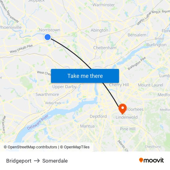 Bridgeport to Somerdale map