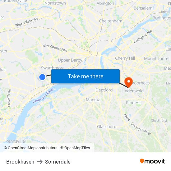 Brookhaven to Somerdale map