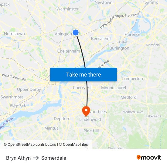 Bryn Athyn to Somerdale map