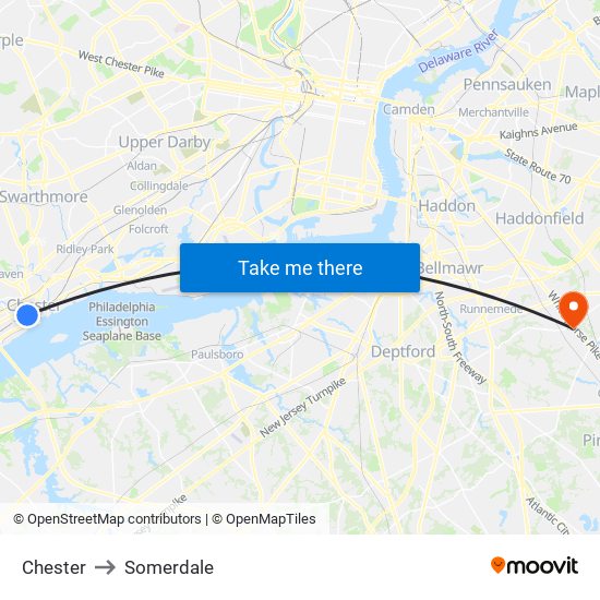 Chester to Somerdale map