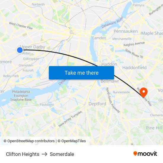 Clifton Heights to Somerdale map