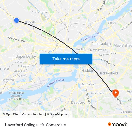 Haverford College to Somerdale map