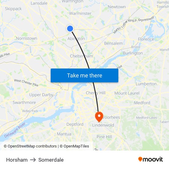 Horsham to Somerdale map