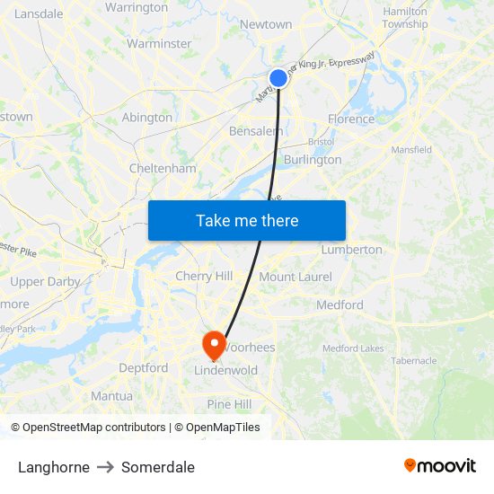 Langhorne to Somerdale map