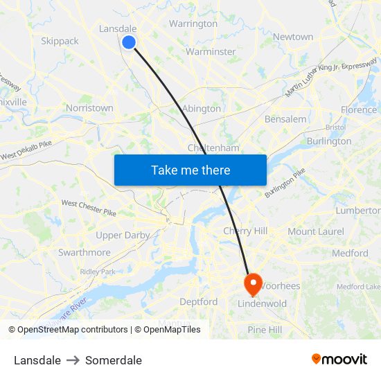 Lansdale to Somerdale map