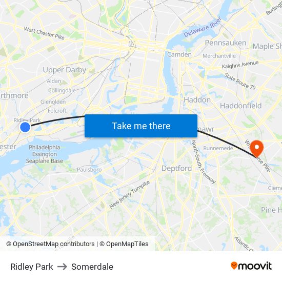 Ridley Park to Somerdale map