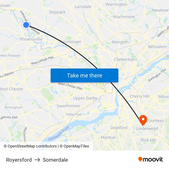 Royersford to Somerdale map