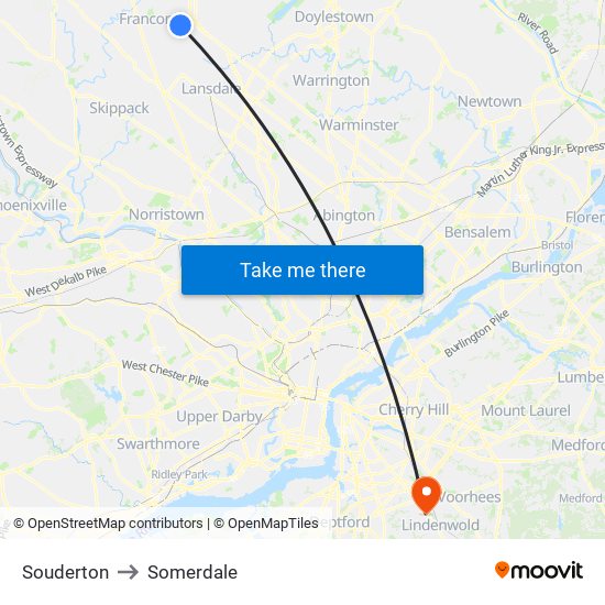 Souderton to Somerdale map