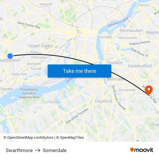 Swarthmore to Somerdale map