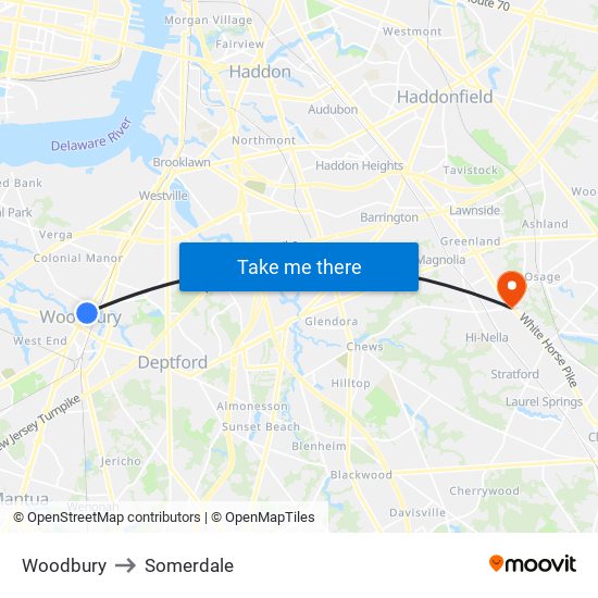 Woodbury to Somerdale map