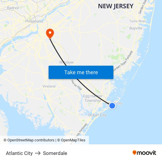 Atlantic City to Somerdale map