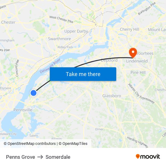 Penns Grove to Somerdale map