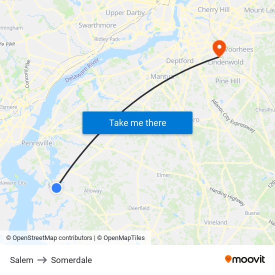 Salem to Somerdale map