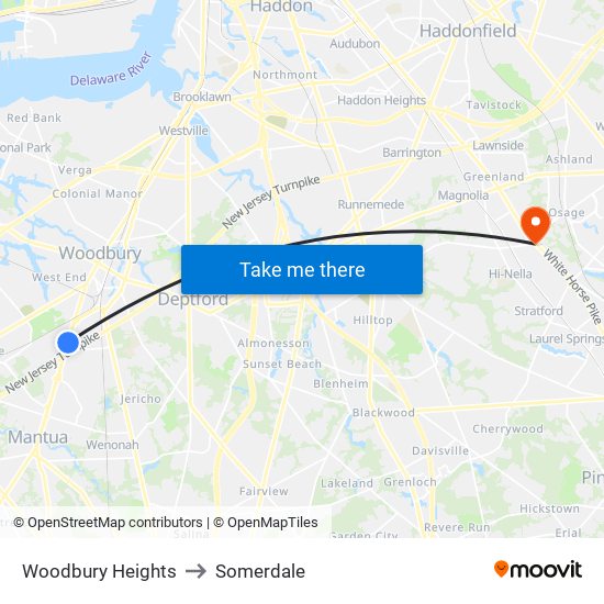 Woodbury Heights to Somerdale map