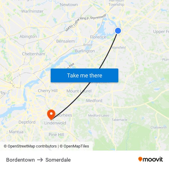 Bordentown to Somerdale map