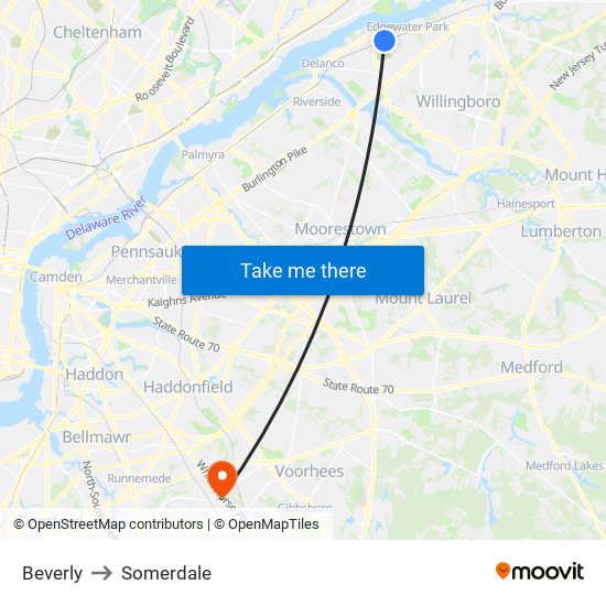 Beverly to Somerdale map