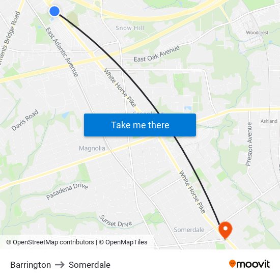 Barrington to Somerdale map