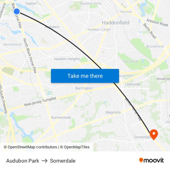 Audubon Park to Somerdale map