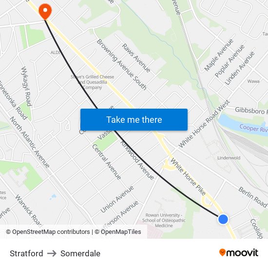 Stratford to Somerdale map