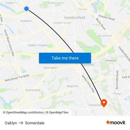 Oaklyn to Somerdale map