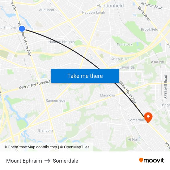 Mount Ephraim to Somerdale map