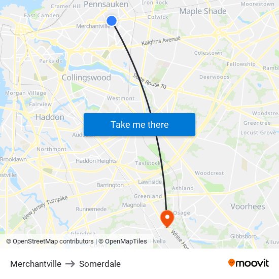 Merchantville to Somerdale map