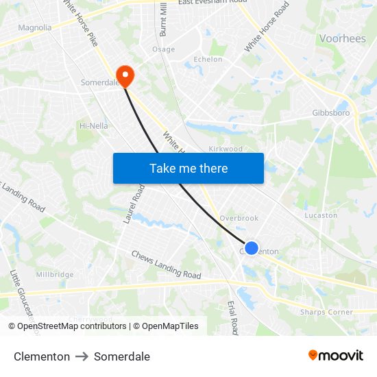 Clementon to Somerdale map