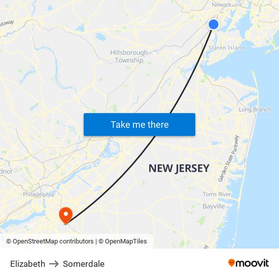 Elizabeth to Somerdale map